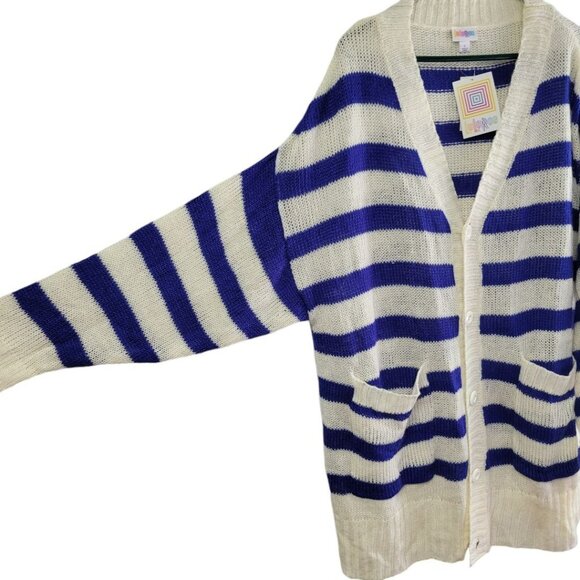Lularoe Lucille Cardigan Sweater Womens Oversized Large Striped Buttons Plus - Picture 2 of 8